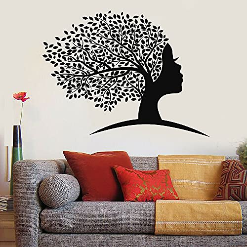 QIANGTOU Abstrakte afrikanische Frauen Wandtattoo Abstraktes Gesicht Frauen Mädchen Kopf Baum Blätter Wandaufkleber Home Room Decor Vinyl Decals 73x56cm von QIANGTOU