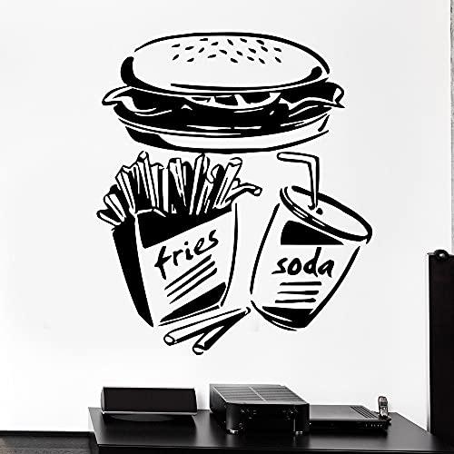 QIANGTOU Big Hamburger Wandaufkleber Fast Food Pommes Soda Burger Restaurant Wandtattoo Burger Restaurant Fenster Dekor Pop Art Aufkleber 61x53cm von QIANGTOU