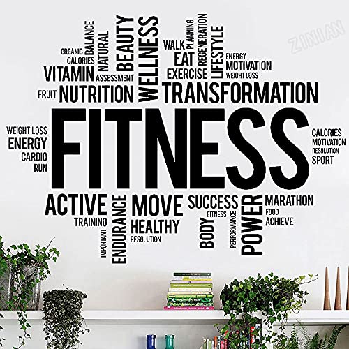 QIANGTOU Fitness Worte Vinyl Wandtattoo für Fitnessraum Gesunder Lebensstil Gym Motivation Wandaufkleber Moderne Raumdekoration Kunst 54x72cm von QIANGTOU