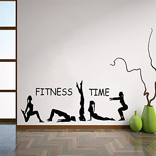 QIANGTOU Fitness Zeit Wandtattoo Sport Mädchen Turnerin Yoga Kunst Wandaufkleber Gym Home Dekoration Vinyl Wandkunst Wandbild Mädchen Sport 136x52cm von QIANGTOU