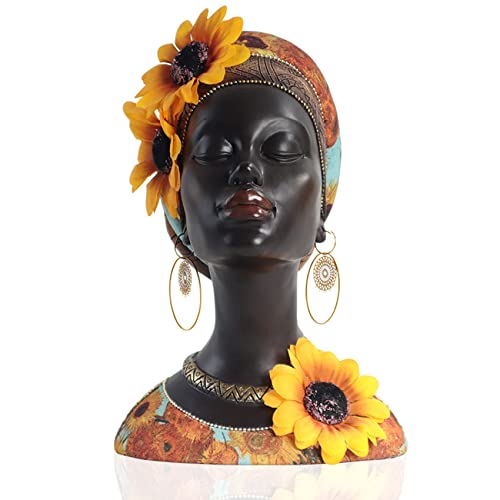 Afrikanische Kunst Büste Statue, Home Decor Afrikanische Sonnenblume Mädchen Figuren, Raumdekor Harz Schwarz Afrikanische Büste Statue, Geeignet für Wohnzimmer, Zimmer, Desktop, Bücherregal, Dekor von QIANLING