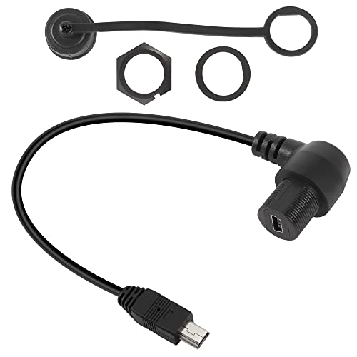 QIANRENON 90 Winkel Mini USB Eingebettet Panel Montage Kabel Mini USB 5 Pin Stecker auf Rechter Winkel Buchse Wasserdicht Erweiterung Anschlusskabel,Gewinde Montiert auf Dashboard,30cm von QIANRENON