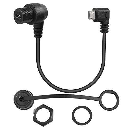 QIANRENON Micro USB Wasserdicht Auto Verlängerungskabel adapter 90° Winkel Micro USB Buchse auf Stecker Eingebettet Panel Mount kabel, für Auto Boot Motorrad, 28cm(linker gebogener Stecker) von QIANRENON