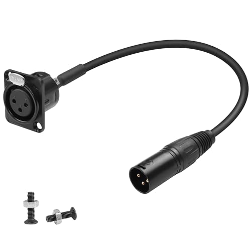 QIANRENON XLR Feste Montage Kurzer Kabel Adapter Vergoldete 3Pin XLR Buchse auf Stecker Panel Montage Kabel Anschluss XLR Durchführung Bulkhead Einbau Mik Buchse, für Bühnenbeleuchtung Mixer, 35cm von QIANRENON