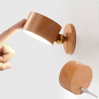 Qiedie - Batterie-Wandleuchte aus Holz, LED-Wandleuchte für den Innenbereich mit Touch-Schalter, 1500-mAh-Akku, 360°-Drehung, wiederaufladbar und von QIEDIE