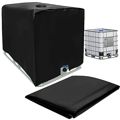 QINERSAW 1000L IBC Tank Abdeckung Cover Wassertank Schutzabdeckung Schutzhülle Schutzplane IBC Tank Container Abdeckplane Regenwassertank IBC Behälter Schutzhaube für Regentonnen 120x100x116cm Schwarz von QINERSAW