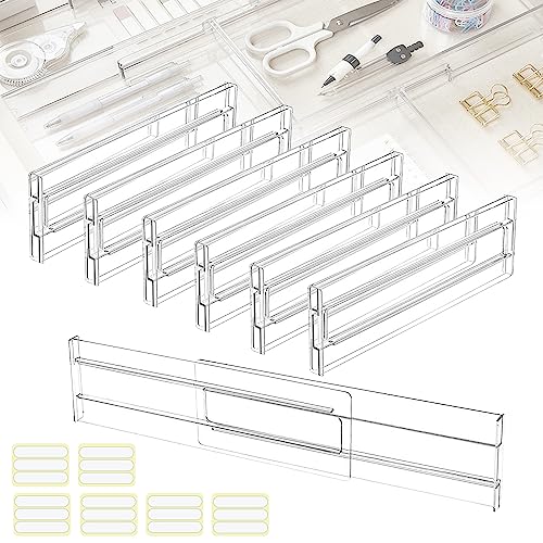 QINERSAW 6 Stück Verstellbare Schubladenteiler Kunststoff Schubladentrenner Transparente Schubladeneinteiler Schubladen Separatoren Trennsystem Verstellbar Schubladen Organizer Tisch Kommode 27.5-52cm von QINERSAW