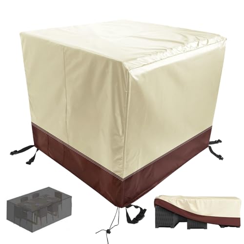 Gartentischabdeckungen, wasserdicht, 80 x 80 x 80 cm, Rattan-Gartenmöbel-Abdeckungen, strapazierfähig, 420D-Oxford-Gewebe, Outdoor-Rattan-Sofabezug für Tisch und Sofa-Sets, Beige Braun von QINGLV