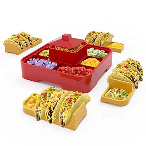 QINOL Taco-Halter-Ständer, Taco-Bar-Servier-Set, 4 Kunststoff-Burritos, Nachos, Tortilla-Halter, stapelbare Taco-Teller für Party, Taco-Nacht von QINOL