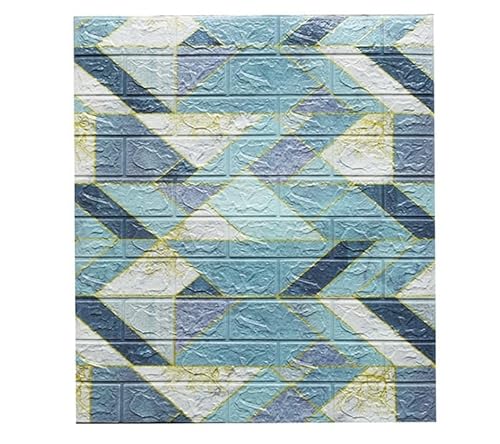 3d Wandpaneele,Wandpaneele Selbstklebend 10 Stücke 77 * 70 cm 3D Wandaufkleber Faux Ziegel Schlafzimmer Wohnkultur Wasserdicht Selbstklebende Wohnzimmer Tapete(Color:Retro blue yellow) von QIULKU