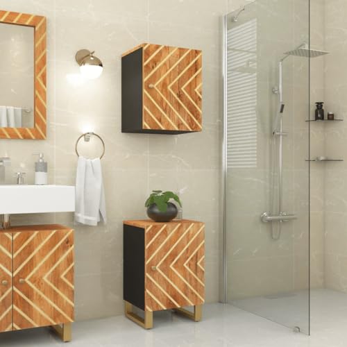QJBSAVVA Küchenschrank Medizinschrank Arzneischrank Badezimmer Regal - Wand-Badschrank Braun und Schwarz Massivholz Mango für Badezimmer Flur Waschküche Küche QJBSAVVA Küchenschrank Medizinschrank Arzneischrank Badezimmer Regal - Wand-Badschrank Braun und Schwarz Massivholz Mango für Badezimmer Flur Waschküche Küche von QJBSAVVA