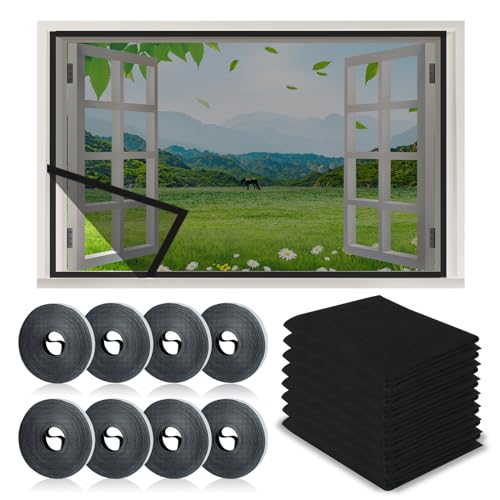 8 Stück Insektenschutz Fenster, Aktualisierung Insektengitter 1,3m x 1,5m mit 8 Rollen Selbstklebendem Klettband, Fliegengitter-Netze (8pcs Schwarz, 1,3m x 1,5m) von QLFJ-FurDec