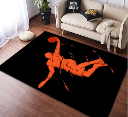 QMETOS Basketball Bedruckter Teppich Wohnzimmer Schlafzimmer Sofa Teppich Fußmatten Flur Balkon Badezimmer Küche Fußmatte 50X80Cm von QMETOS