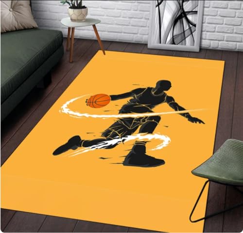 QMETOS Basketball Großer Teppich Für Wohnzimmer Teppich Schlafzimmerbereich Roggen Badematte Weicher Teppich Heimdekoration Tischset Haustiermatte 160X230Cm von QMETOS