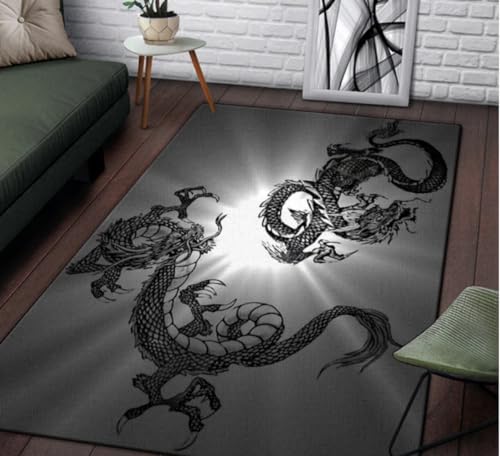 QMETOS Chinesischer Drache Bedruckter Teppich Wohnzimmer Wohnzimmerteppiche Flur Fußmatte Schlafzimmer Nachttischmatte Badezimmer Küche Teppich 50X80Cm von QMETOS