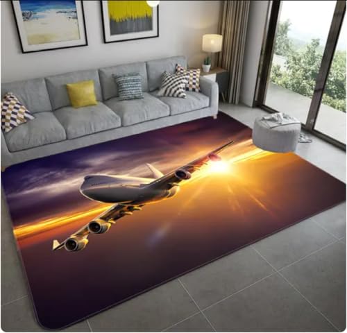 QMETOS Flugzeug Teppich Wohnkultur Wohnzimmer Flur Eingang Fußmatte Jungenschlafzimmer Teppich rutschfest Badezimmer Küche Fußmatte 120X160Cm von QMETOS