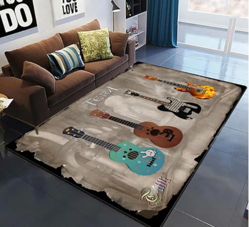QMETOS Gitarre Melodie Bedruckter Teppich Wohnzimmer Schlafzimmer Nachttisch Fußmatte rutschfeste Küche Badezimmer Teppiche Flur Fußmatte Haus 60X90Cm von QMETOS