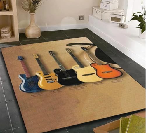 QMETOS Gitarre Musik Bedruckter Teppich Für Wohnzimmer Teppiche Yogamatte Haus Eingang Flur Teppich Badezimmer Schlafzimmer Nachttisch Teppich 200X300Cm von QMETOS