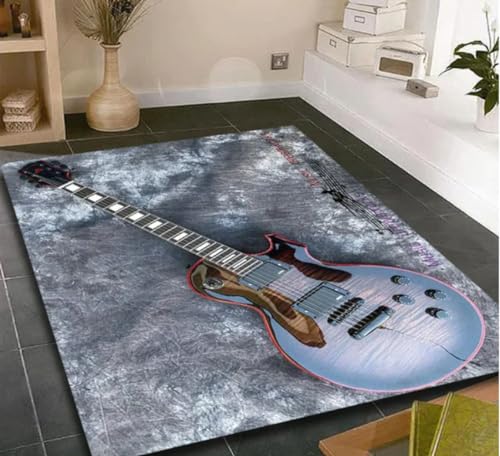 QMETOS Gitarre Musik Bedruckter Teppich Für Wohnzimmer Teppiche Yogamatte Haus Eingang Flur Teppich Badezimmer Schlafzimmer Nachttisch Teppich 50X80Cm von QMETOS
