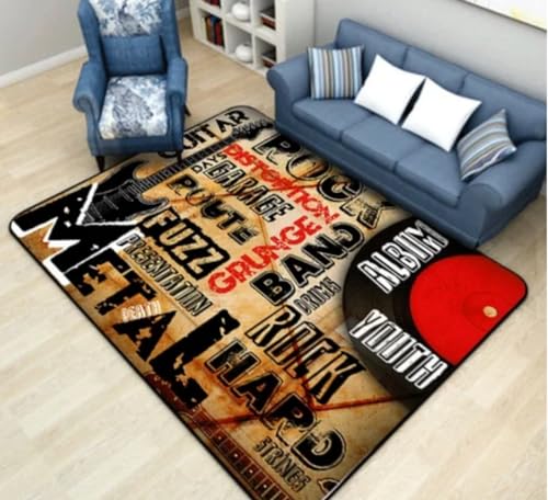 QMETOS Jazz Drum Print Teppich rutschfest Wohnzimmer Sofa Fußmatte Schlafzimmer Badezimmer Küche Fußmatte Flur Balkon Fußmatte 200X300Cm von QMETOS