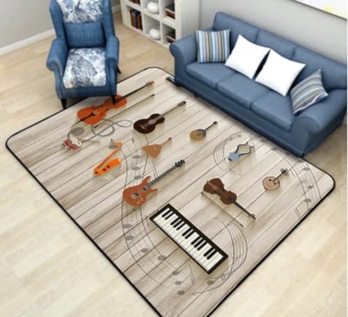 QMETOS Jazz Drum Print Teppich rutschfest Wohnzimmer Sofa Fußmatte Schlafzimmer Badezimmer Küche Fußmatte Flur Balkon Fußmatte 200X300Cm von QMETOS