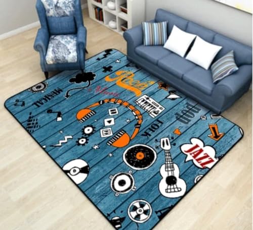 QMETOS Jazz Drum Print Teppich rutschfest Wohnzimmer Sofa Fußmatte Schlafzimmer Badezimmer Küche Fußmatte Flur Balkon Fußmatte 50X80Cm von QMETOS