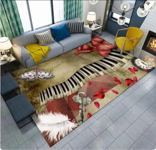 QMETOS Klaviertasten Musikteppich Für Wohnzimmer Anti-Rutsch-Türmatte Wohnkultur Kinder Bereich Teppiche Zimmer Schlafzimmer Badezimmer Fußmatte 200X300Cm von QMETOS