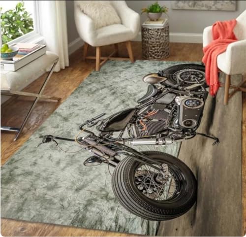QMETOS Retro Motorrad Bereich Teppich Teppich Moto Fans rutschfeste Tür Trittmatte Badematte Für Wohnzimmer Schlafzimmer Eingang Home Mat 200X300Cm von QMETOS