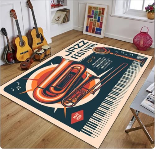 QMETOS Retro Musik Teppich Für Schlafzimmer Dekor Vintage Gitarre Home Teppich Wohnzimmer Sofa Tisch Weiche rutschfeste Fußmatte 50X80Cm von QMETOS