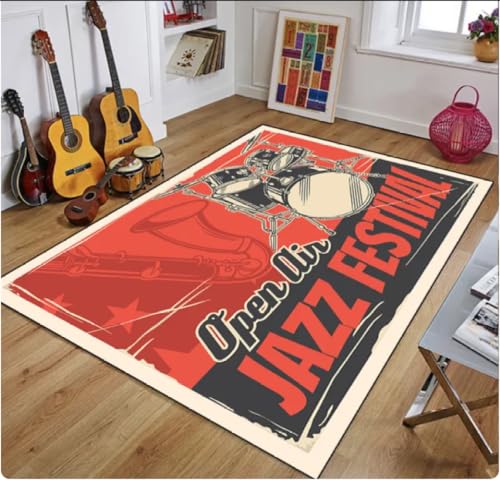 QMETOS Retro Musik Teppich Für Schlafzimmer Dekor Vintage Gitarre Home Teppich Wohnzimmer Sofa Tisch Weiche rutschfeste Fußmatte 80X150Cm von QMETOS