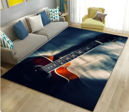 QMETOS Teppich Klassische Gitarre Bereich Teppich, Für Wohnzimmer Teppich Schlafzimmer Sofa Türmatte Dekoration, rutschfeste Fußmatte 50X80Cm von QMETOS