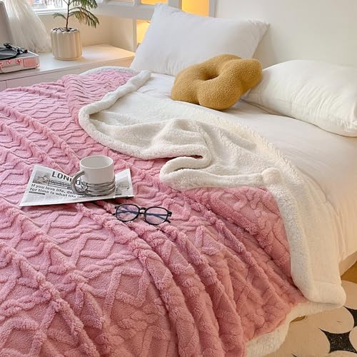 QOFLY Dicke Kuscheldecke Flauschig Rosa - 100x150 cm Extra Warme Decken für den Winter als Sofadecke Couchdecke, Kleine Wohndecke aus hochwertige Sherpa Fleece, Soft Weich Blanket Pink von QOFLY