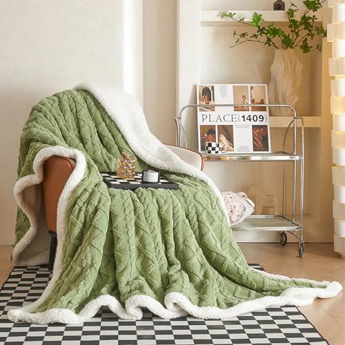 QOFLY Kuscheldecke Flauschig 150x200, Grün Dicke Warme Sofadecke Wohndecke kuschelig für Herbst und Winter, XL Sherpa Decke Couchdecke Überwurf Zweiseitige Fleecedecke von QOFLY