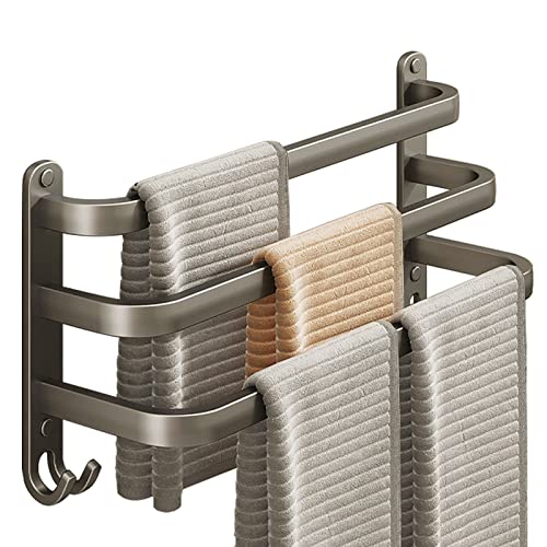 Handtuchhalter, Aluminium Handtuchregal, Wandmontage 3-Stöckig Handtuchstange mit Haken, 50cm Pistolengrau Wasserdicht Rust Badetuch Handtuchhalter für Badezimmer/Küche/Handtuch Halter/Schuhregal von QQAIG