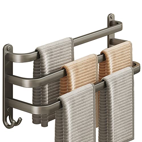 Handtuchhalter, Aluminium Handtuchregal, Wandmontage 3-Stöckig Handtuchstange mit Haken, 60cm Pistolengrau Wasserdicht Rust Badetuch Handtuchhalter für Badezimmer/Küche/Handtuch Halter/Schuhregal von QQAIG