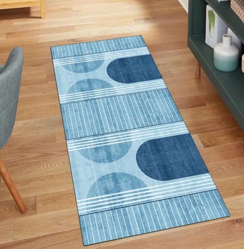 QQrunner Modern Teppich Läufer Flur Waschbar, rutschfest 100x1400CM Teppichläufer Küchenteppich Meterware Lang Blau Korridor Kücheläufer QQrunner Modern Teppich Läufer Flur Waschbar, rutschfest 100x1400CM Teppichläufer Küchenteppich Meterware Lang Blau Korridor Kücheläufer von QQrunner
