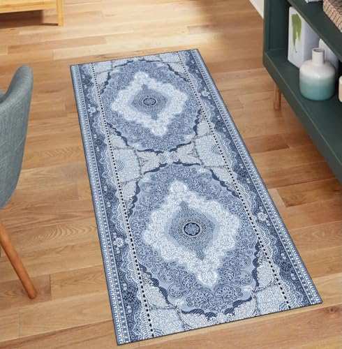 QQrunner Vintage Teppich Läufer Flur rutschfest, Waschbar 80x220CM Teppichläufer Küchenteppich Meterware Lang Blau Korridor Kücheläufer QQrunner Vintage Teppich Läufer Flur rutschfest, Waschbar 80x220CM Teppichläufer Küchenteppich Meterware Lang Blau Korridor Kücheläufer von QQrunner