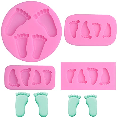 QSXX Silikonform für Babys, Motiv Fußabdruck, Silikonform für Fondant, Schokolade, Kuchendekoration, Backdekoration (4-teilig) von Hilloly