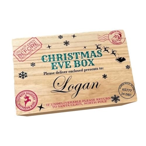 QUR 1 x hölzerne Heiligabend-Box mit Schloss, Weihnachtsmann-Geschenkbox für Weihnachten von QUR