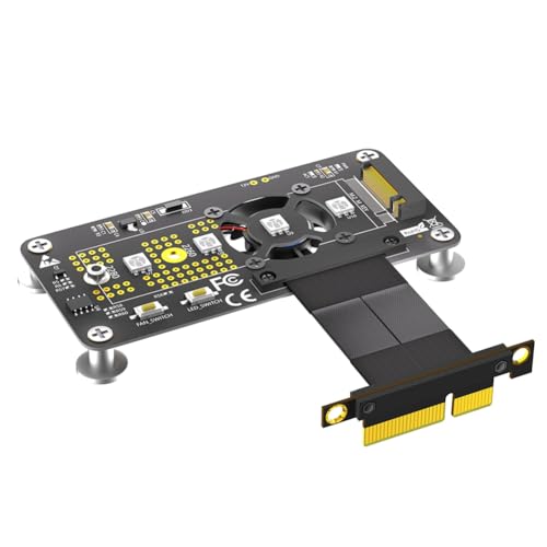 QUR 3-In-1-Verlängerungskabel Von M.2 (NGFF) NVME M-Key SSD zu PCI-E 4 X mit Lüfter und Automatischer Verfärbungs-LED (10 Cm) von QUR