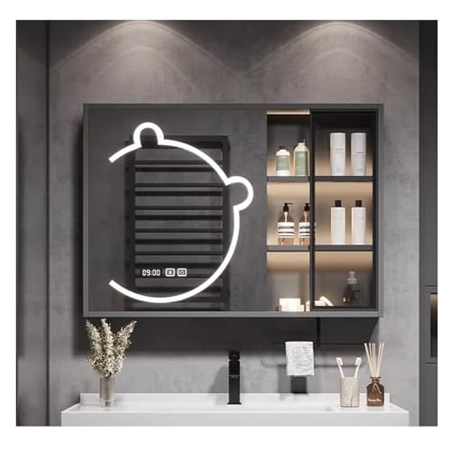 QWEASDF Spiegelschrank，Badezimmerschrank mit Spiegel an der Wand montiert, Aufbewahrungs-Organizer über der Toilette, platzsparender Medizinschrank mit Türen(Gray,W80*H70cm/W31.4*H27.5in) von QWEASDF