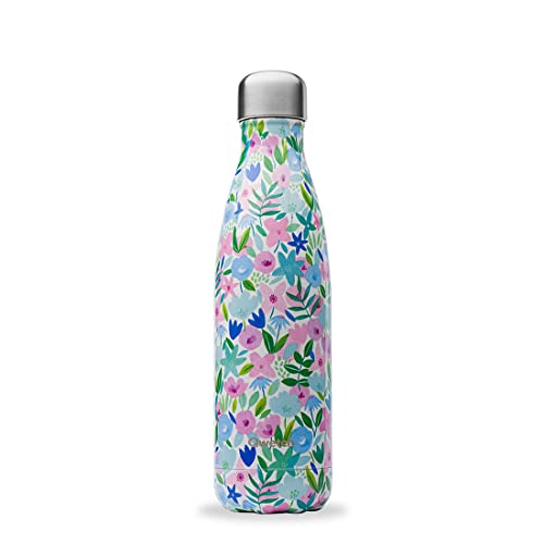 QWETCH - Isothermische Originals Flasche - Flora Blau 500ml - Nomadische Edelstahlflasche - 24h Kalt und 12h Warm - Wasserdicht, BPA-frei & wiederverwendbar von QWETCH