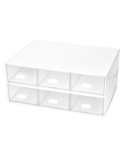 QWORK® 2 Stück organizer schreibtisch, schubladenbox, 3 Schubladen, Weiß, Stapelbar, ABS-Material von QWORK