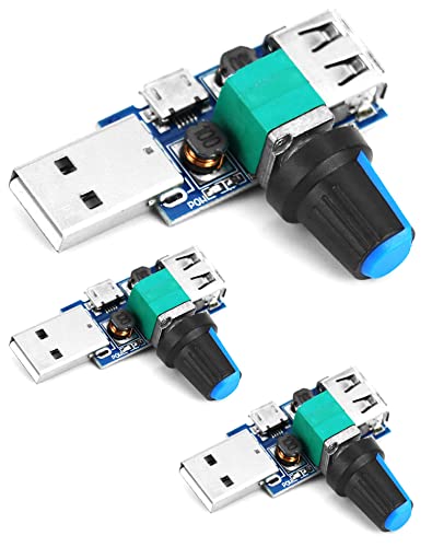 QWORK® 3 Stück USB Lüfter Drehzahlregler, DC 5VGeschwindigkeitsregler mit Schalter DC 4-12V bis 2,5-8V 5W von QWORK
