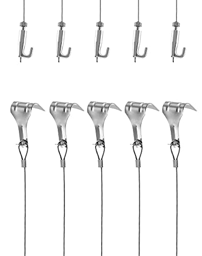 QWORK® Draht-Set zum Aufhängen von Bildern, 2 m × Ø1,5 mm, Edelstahl mit Draht, verstellbarem Haken und Schiene, Formhaken, hält bis zu 40 kg (5 Stück) von QWORK