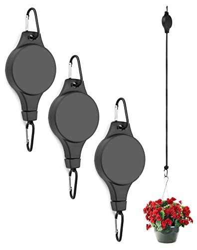 QWORK 4 Stück Pflanzenrollen Haken, Ampelaufzug Blumenampel, Einziehbar 0–90 cm, Max. Tragfähigkeit 10 Kg, Zum Aufhängen Von Topfpflanzen, Vogelhäuschen von QWORK