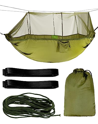 QWORK Camping Hängematte mit Moskitonetz, 210T Nylon Hängematte Outdoor, für Rucksacktouren, Camping, Garten, Wandern von QWORK