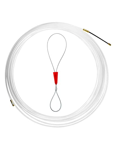 QWORK® Kabel Einziehhilfe, Nylon Einziehspirale mit Führungsfeder, Ø 4 mm x 20 M Einziehdraht Kabel von QWORK