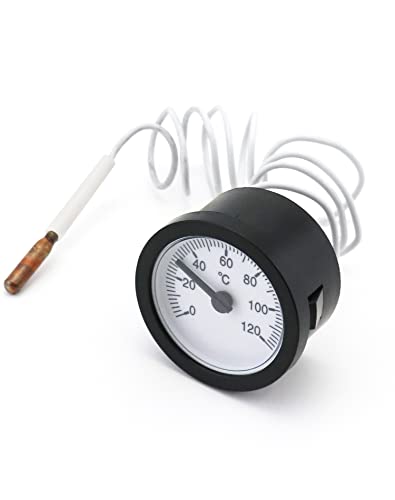 QWORK® Thermometer mit Fühler Kapilar für Kessel, Heizungs- und Kühlsysteme Verwendet, Kapillare 1000 mm, 0-120°C von QWORK