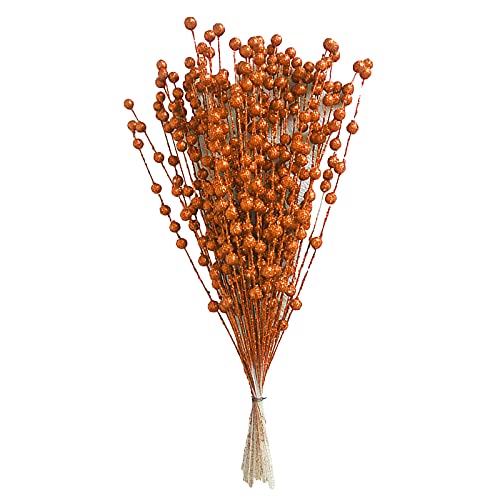 QYLJZB 100 Stück künstliche Glitzer-Beerenstiele, Weihnachtsdekoration mit Beerenstielen, Weihnachtspicker für Hochzeit, Weihnachtsdekoration (orange) von QYLJZB